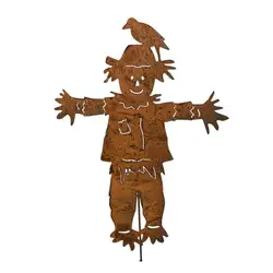 Vintage Rusty Scarecrow Decor Stake Rusty Fence Topper Statue Stake Metal Garden Decor Sign For Fence Topper Art Decoration