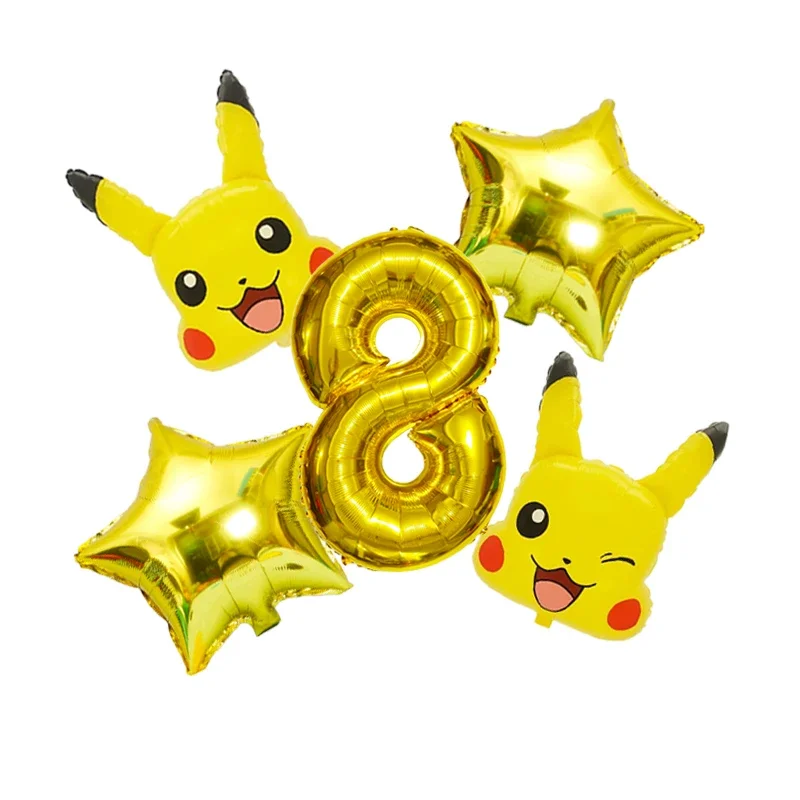 Pokemon Theme Pikachu Foil Balloon Set 32inch Gold Number 0-9th Children Birthday Party Decorations Baby Shower Supplies
