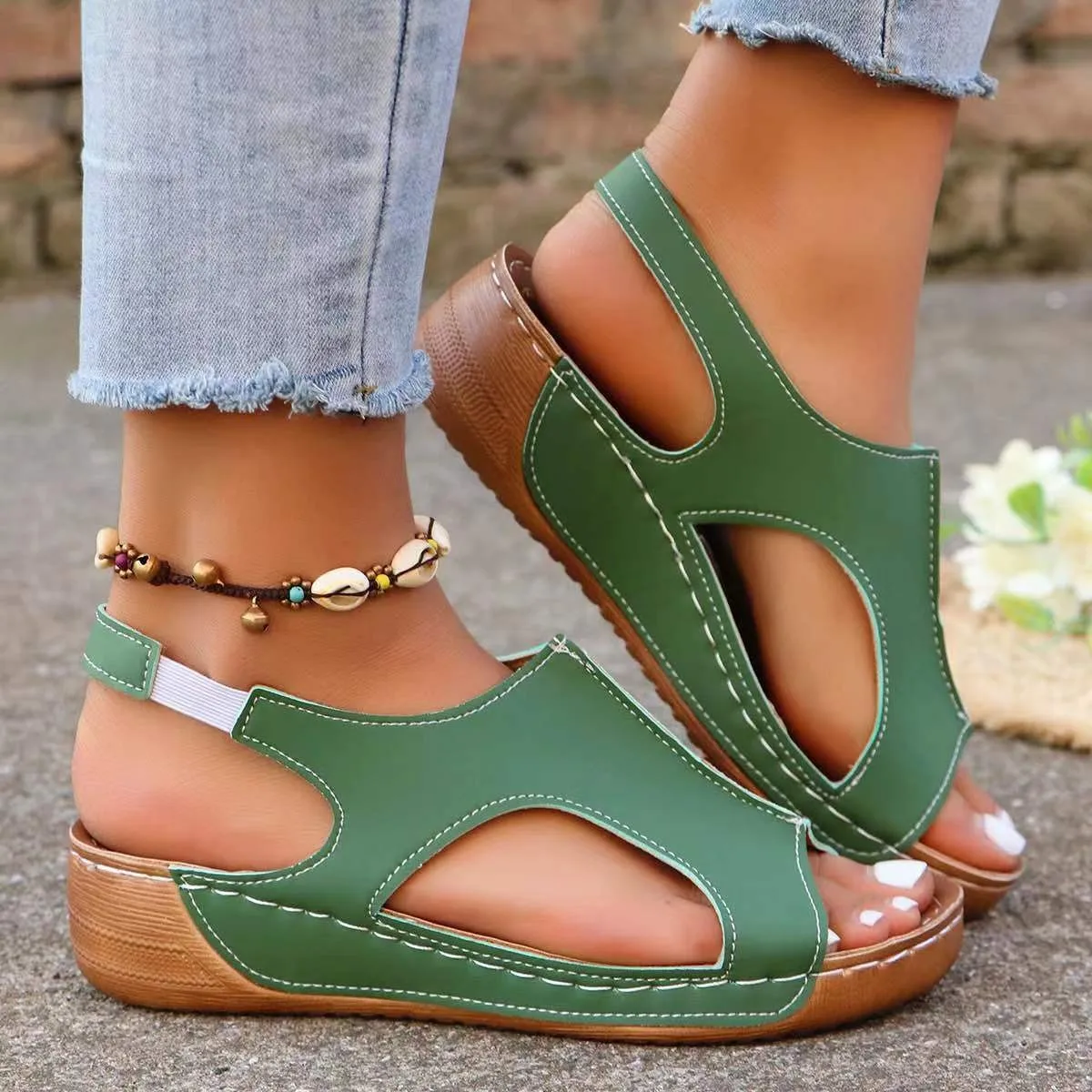 Plus Size Women\'s Wedge Sandals Fashion Breathable Comfortable Sandals Summer Peep Toe Casual Footwear for Woman Sandalias Mujer