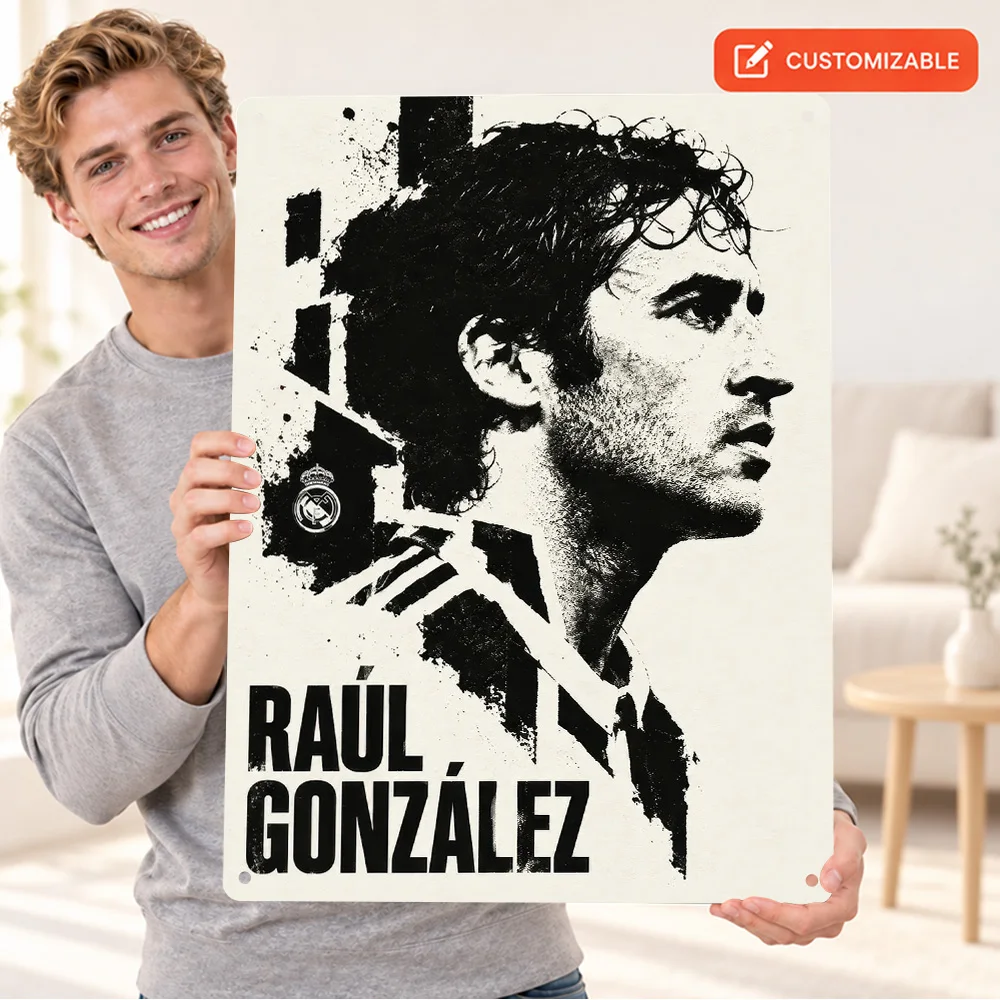 Raul Gonzalez Portrait Football Textured Metal Poster Personalized Aluminum Metal Sign Stencil Design Wall Art For Game Room