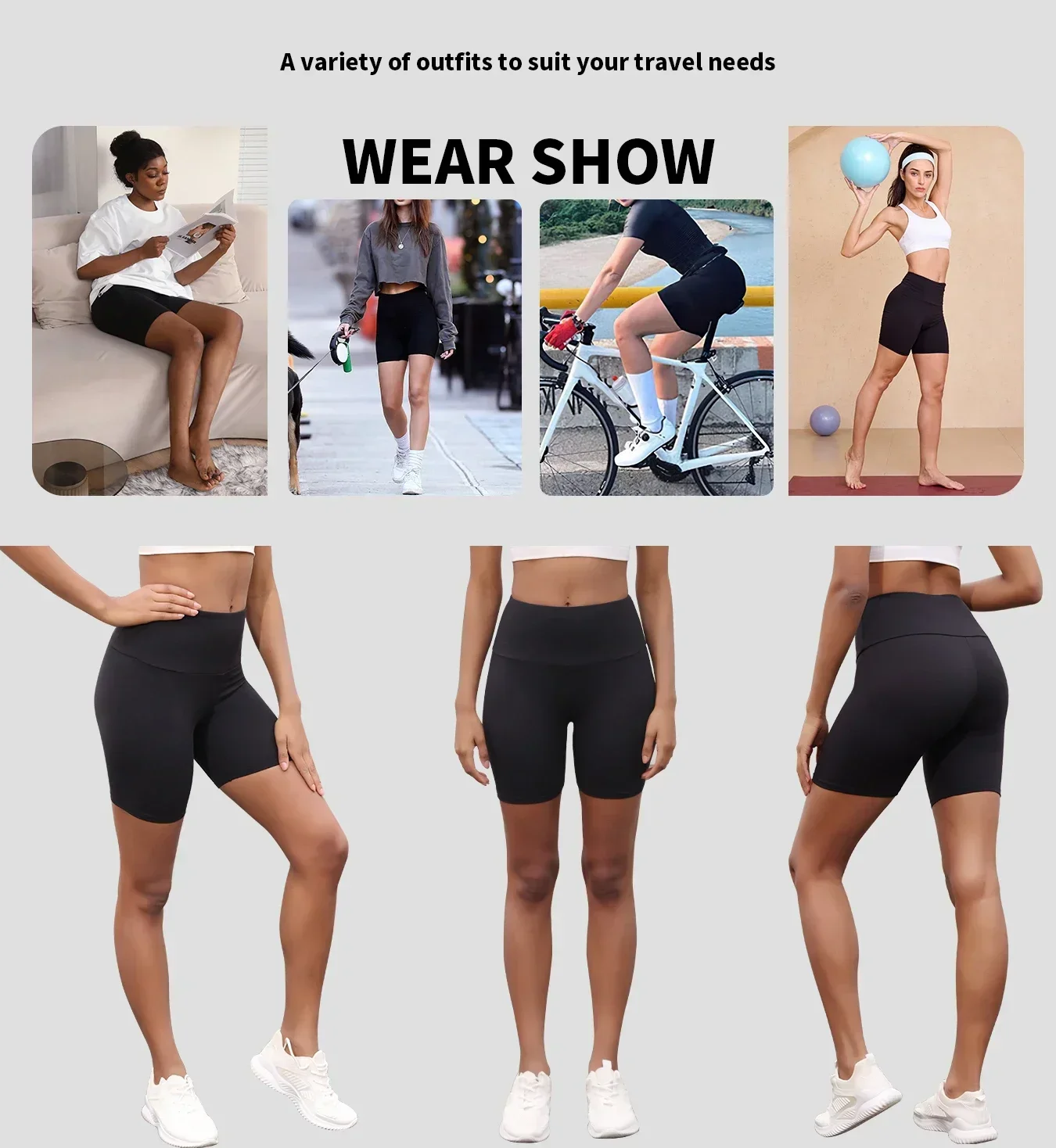 Confezione da 3 pantaloncini da motociclista a vita alta da donna, controllo della pancia super morbido, non trasparente, allenamento, yoga, corsa, push up, palestra, fitness