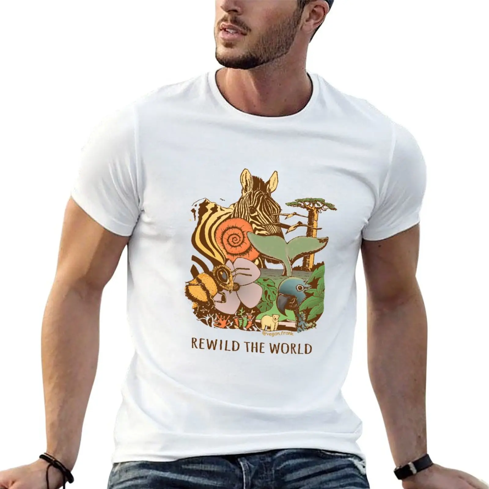 

Rewild the World - A life on our planet T-Shirt man graphic t shirt t shirts for man cotton funny man tshirt T-shirt