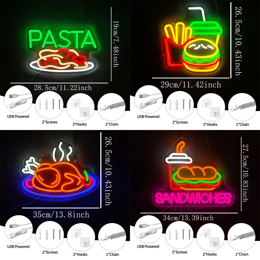 Sandwiches Led Neon Sign, Gourmet Burger Cola Icon Business Signboard, Fast Food Restaurant, Restaurant And Shop Window Decor.