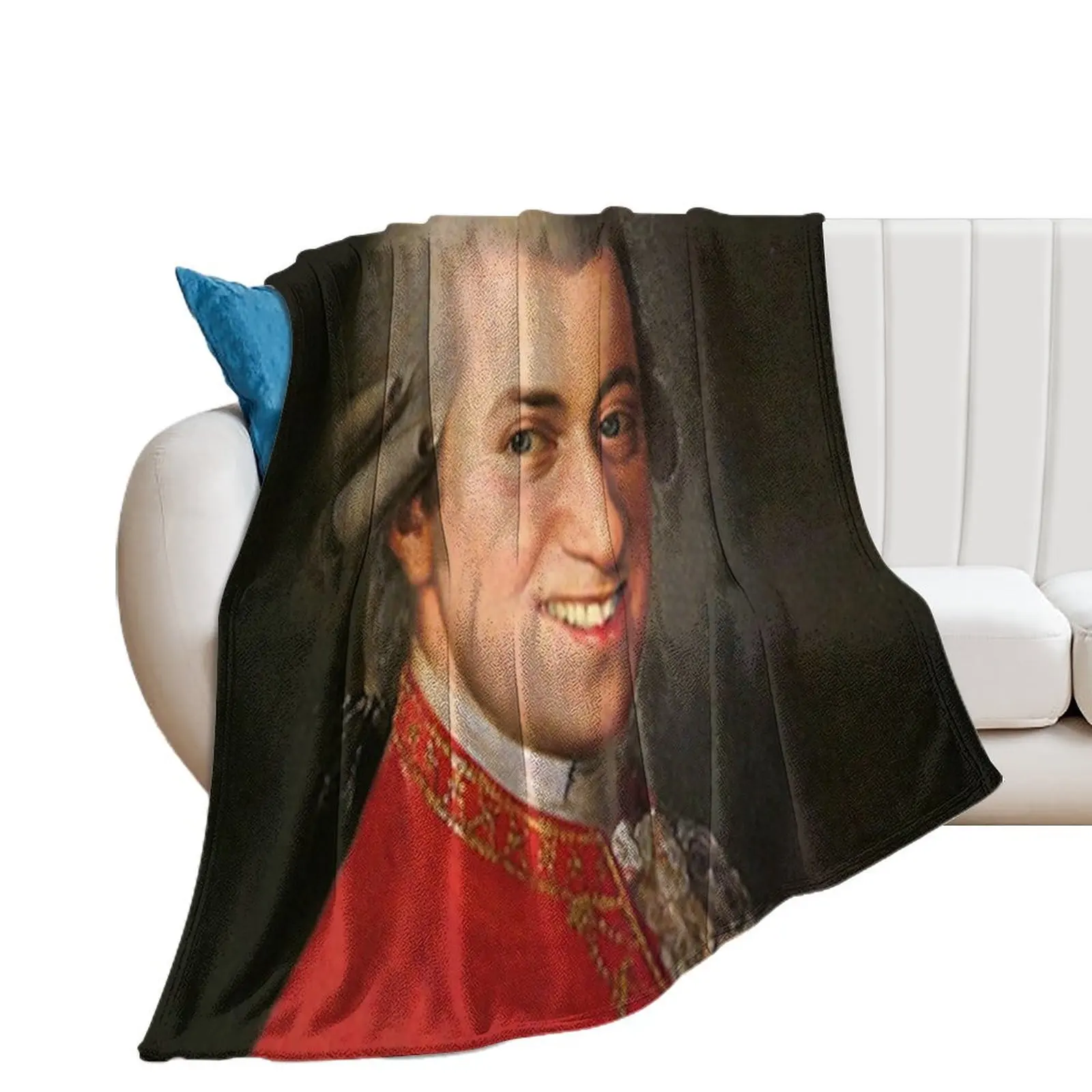 Smiling Wolfgang Amadeus Mozart art famous music composer funny meme Throw Blanket Furry Giant Sofa Blankets