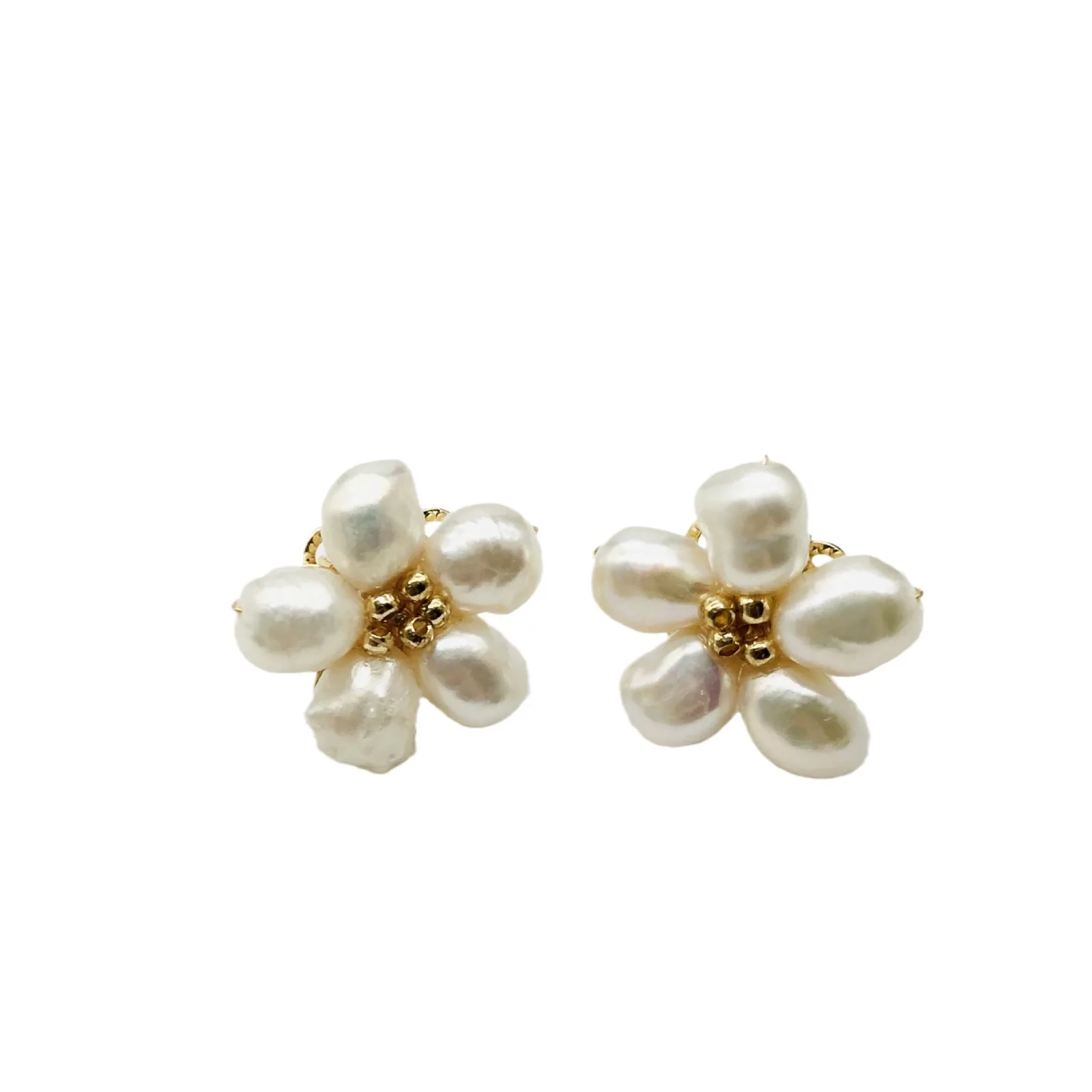 Flower White Natural Freshwater Baroque Irregular Petals Small Stone Keshi Pearl Earrings S925 Sterling Silver Elegant Gift