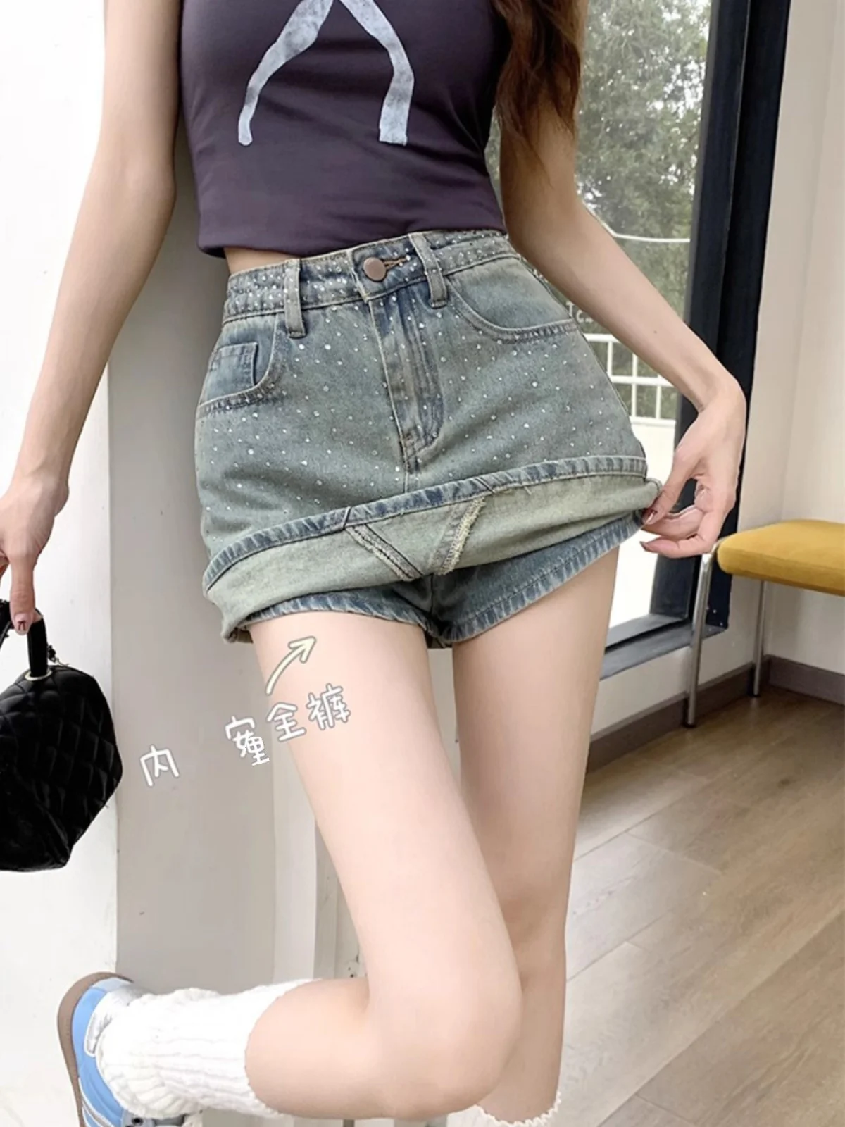 

Korean Hot Girl Style Heavy Embroidery Hot Drilling Short Skirt Women 2024 Summer New High Waist Sheath Denim Skirt Mini Skirt