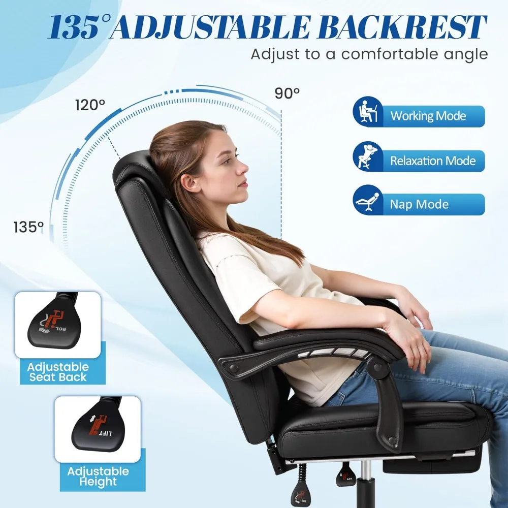 كرسي مكتب مع مسند للقدمين، تصميم مريح عالي الظهر، كرسي مكتب كمبيوتر تنفيذي، كراسي مكتب جلدية قابلة للاستلقاء #4