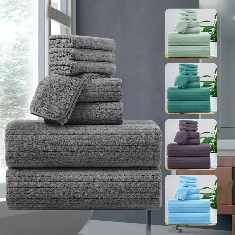 8Pcs Bath Towel Set- 4 Facial Cloths+2 Hand Towels+2 Bath Towels - Absorbent Quick Dry Washcloths Soft Shower Towel for Bathroom