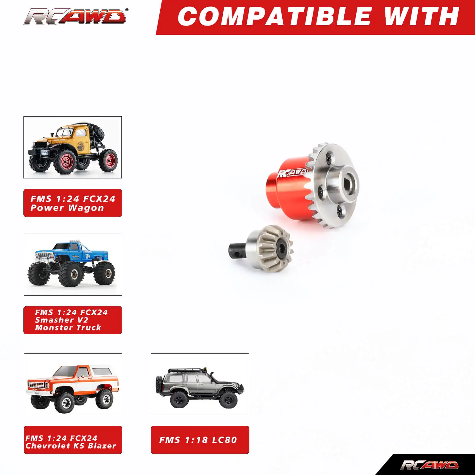 RCAWD All metal differential assembly+driving gear for FMS FCX24 1/24 crawlers Upgrades Parts