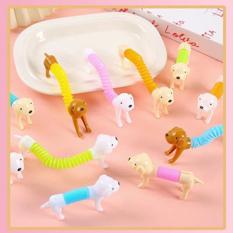 10pcs Stretchable Deformable Dog Squeeze Toy Transform Pull Fidget Toy Puppy Shape Decompression Toy Desktop Stress Relief Toy