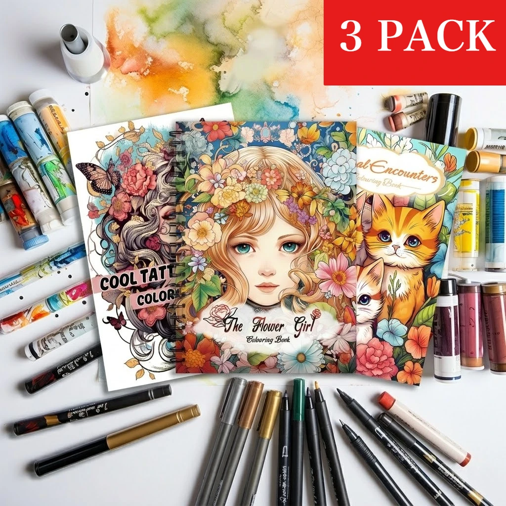 Ensemble de 3 livres de coloriage pour adultes - Design unique sur chaque page - Livres d'art de haute qualité, combinant l'art-thérapie et la formation à la pleine conscience