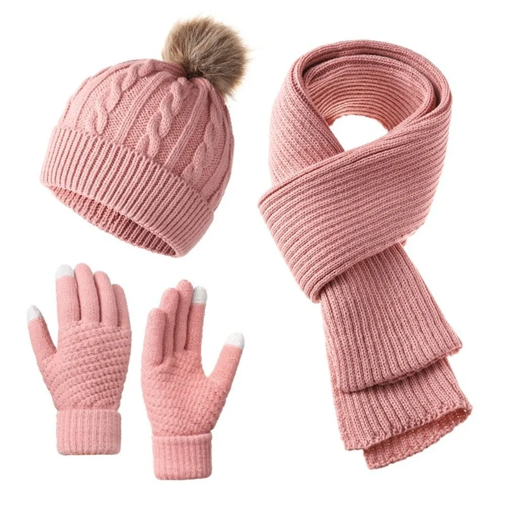 3Pcs/Set Warm Winter Hat Scarf Gloves Set Windproof Soft Scarf Neck Warmer Suit Thicken Elastic Knit Beanie Snood Set