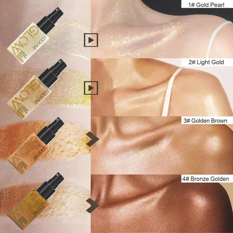 Shimmer Oil Spray Waterproof Long Lasting Moisturizing Gold Bronze Contour Brightening for Face Body Sparkle Liquid Highlighter
