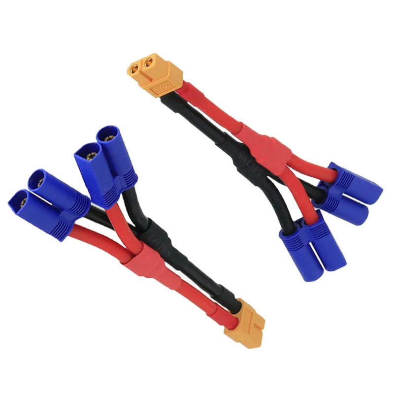 

1/2 Pcs 2 EC5 Male Plug to 1 XT60 Female Connector Parallel Wire Charge Cable 12awg 10cm for RC Charger Motor ESC