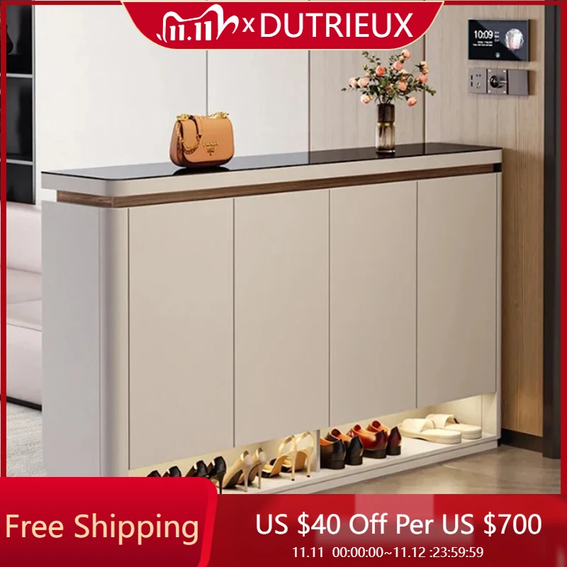 

Save Space Accent Shoe Rack Glass Rack Dust White Modern Corner Shoe Rack Storage Vertical Sapateira Chinese Style Furniture