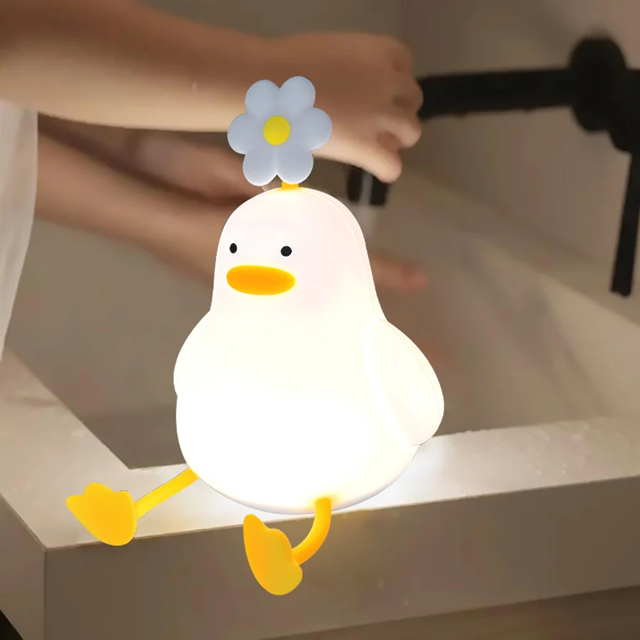 New Design LED Dimmable Flower Duck Night Lamp  Lamp USB Rechargeable Silicone Cute Duck Night Light for Bedroom