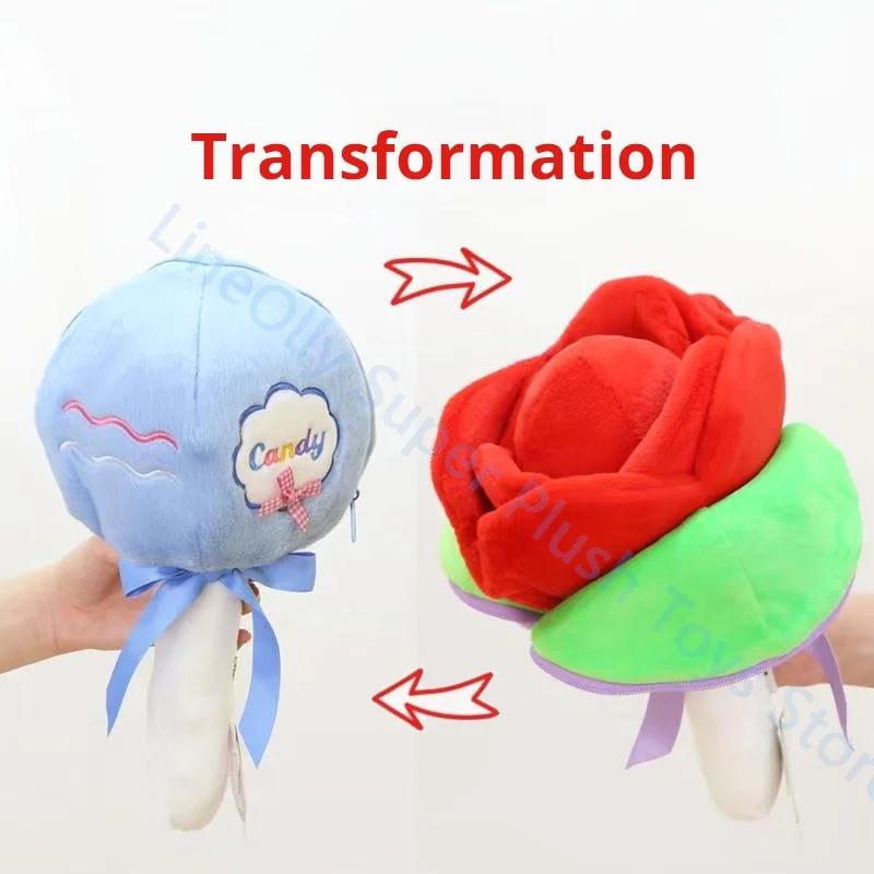 

Hot Valentine's Day Roses Creative Lollipop Turn Into Bouquet Plush Toy Soft Stuffed Flower Pillow Keychain Decor for Girls Gift