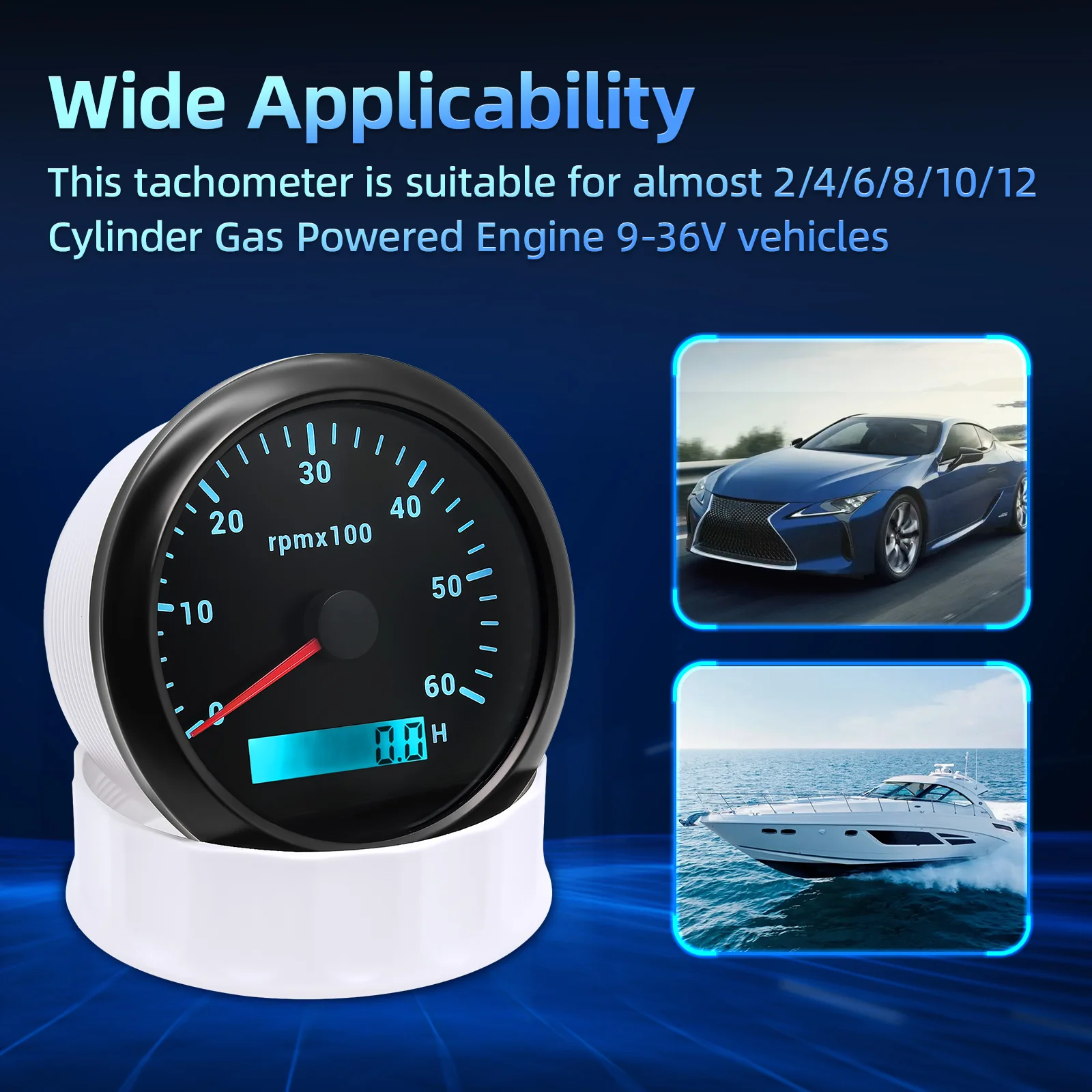 เรือ Tachometer 3000-8000Rpm LCD ชั่วโมงดิจิตอล Tachometer 7สี Backlight 85มม.ความเร็วเครื่องวัดความเร็วสำหรับ Auto เรือ Yacht RV