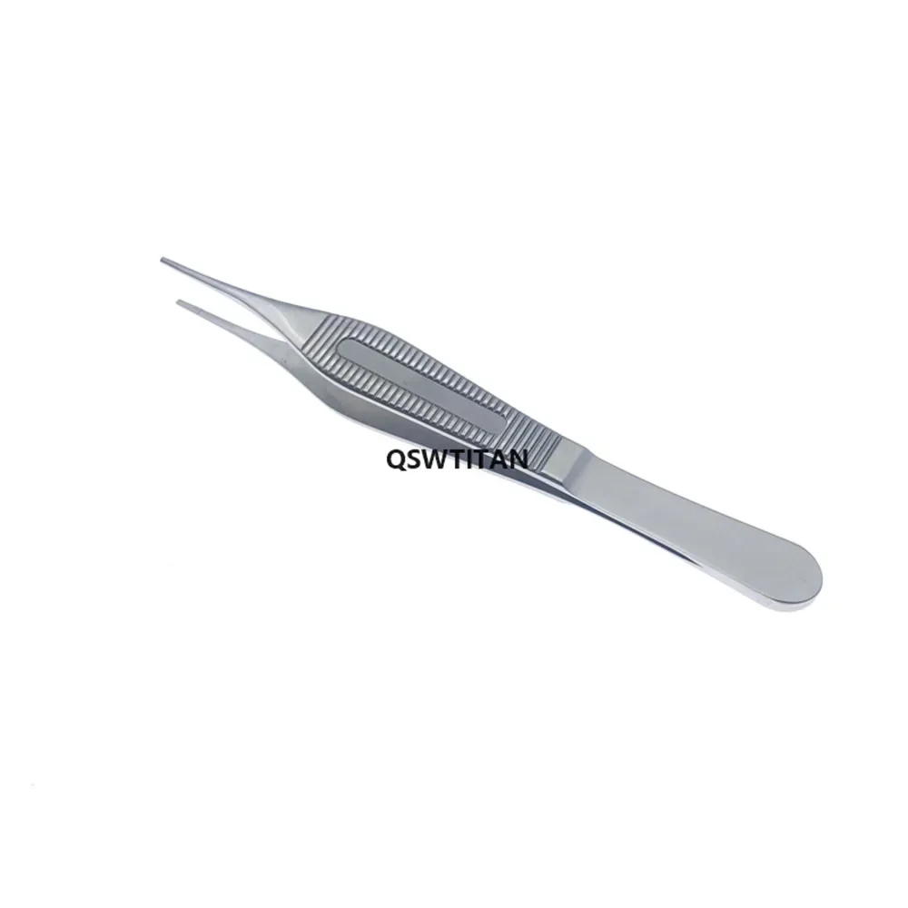 Qswtitan pinça de tecido de aço inoxidável, instrumento cirúrgico oftálmico de pálpebra dupla, 120mm, dentes retos, ferramentas para pálpebras