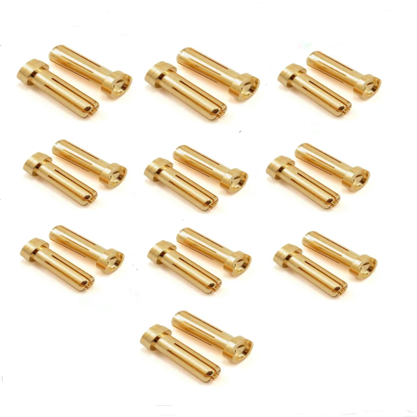 RC Hobby 5/10/20 Uds chapado en oro 5,0mm 18mm bala redonda perfil bajo conector macho hembra para cargador de baterías Lipo RC