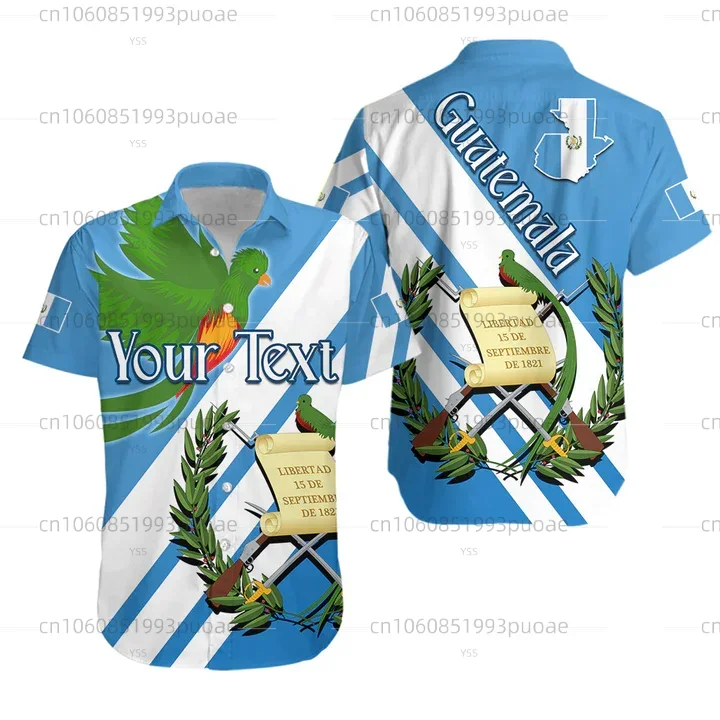 

2024 Summer Men's Short Sleeve Shirt Guatemala Flag 3D Printing Casual Hawaiian Custom Name Men's and Women's Short Sleeve Top