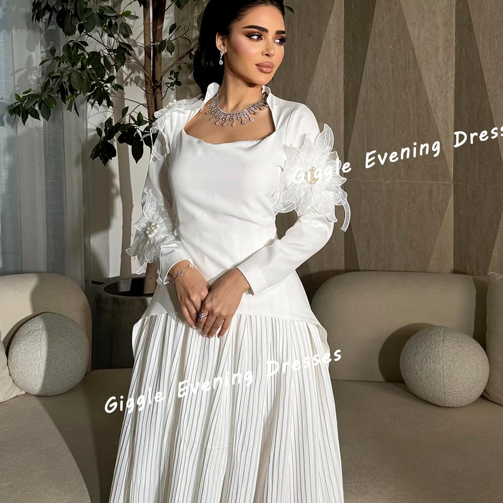 Giggle Crepe Appliques Beading Fashion Prom Gown Saudi Arab Ruched Elegance Ankle-Length Evening Party Dresses for Women 2024