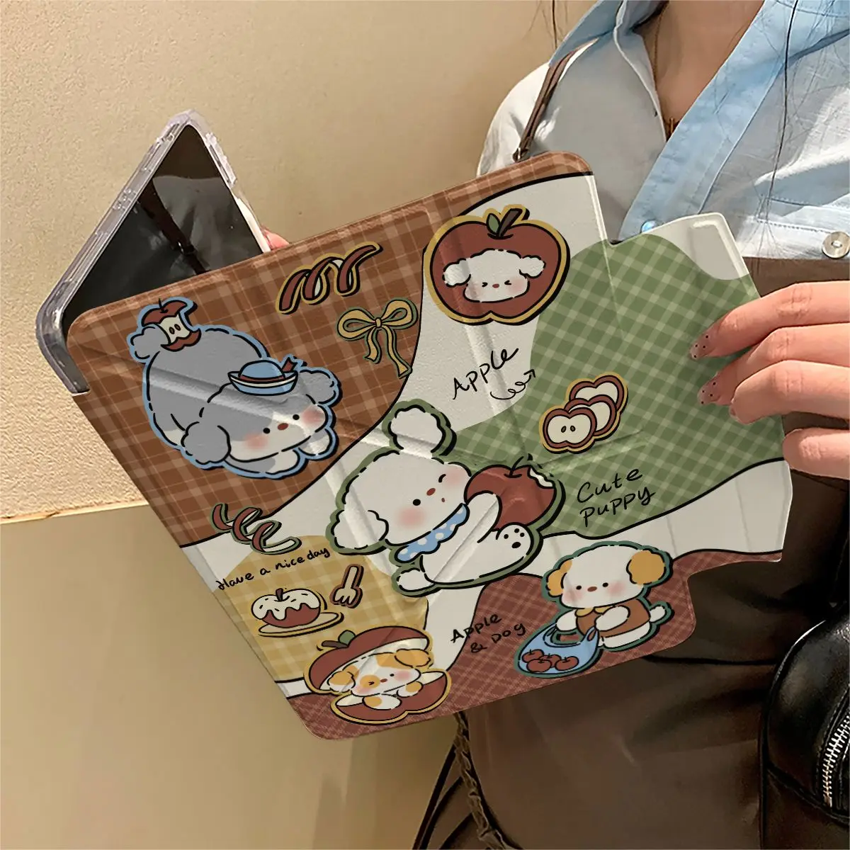Korean Retro Dog Stickers Ribbon Bow For iPad Pro Air M5 M4 M3 M2 13‘’ 2 1 11th A16 12.9
