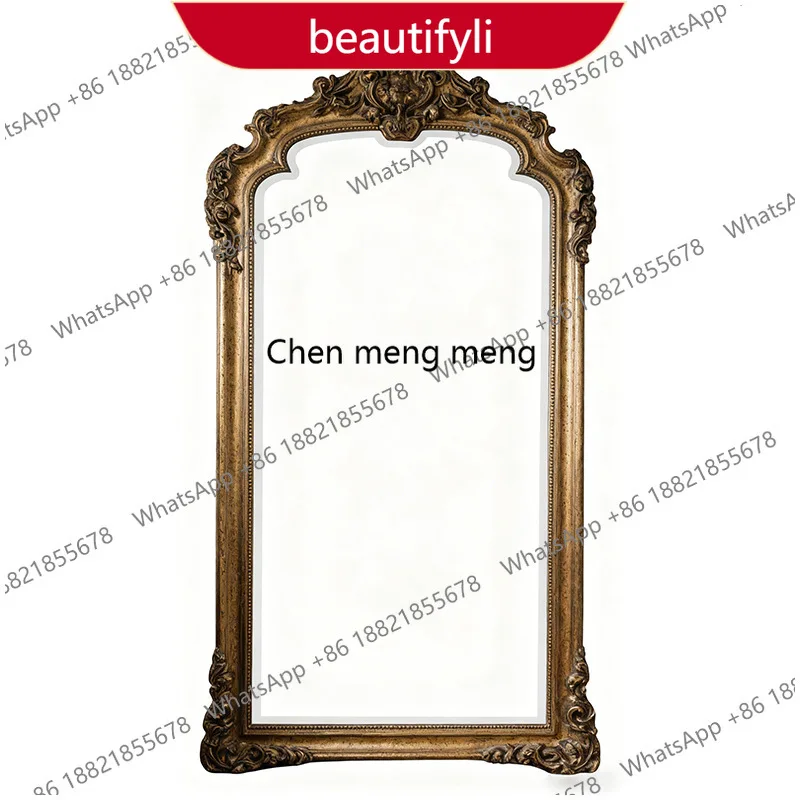 01A French retro full-length mirror medium antique European carved full-body floor mirror clothing store fitting mirror