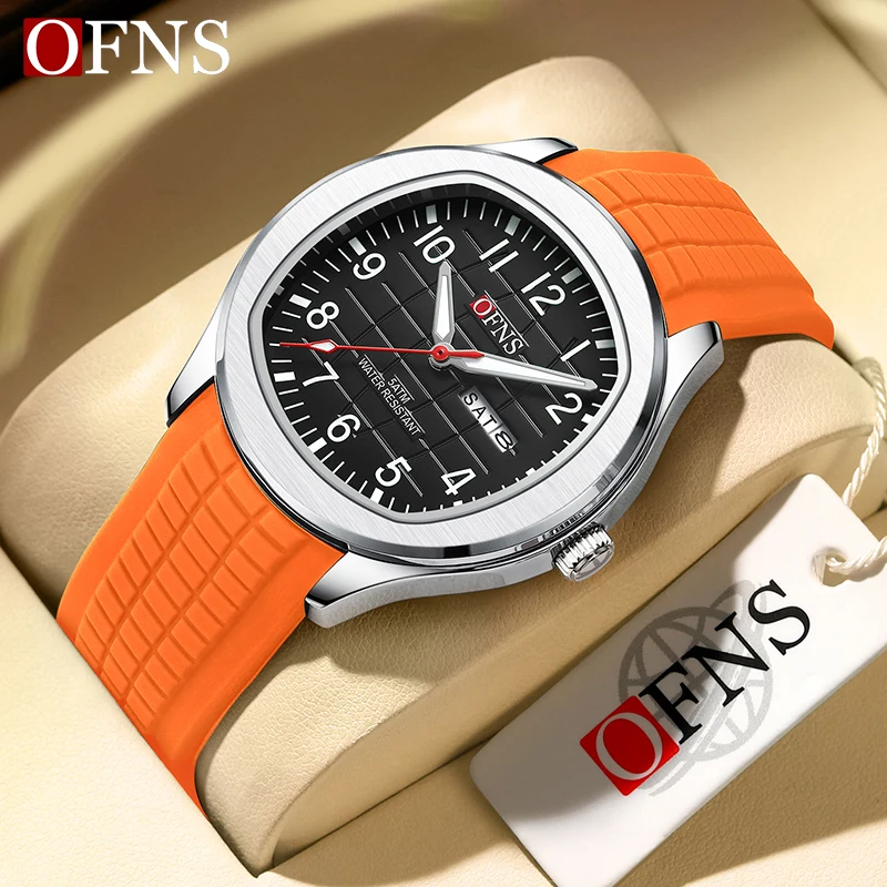 

OFNS 8018 Fashion Sport Simple Quartz Wristwatch Waterproof Men's Watches Rubber Strap Male Luminous Clock Relogio Masculino