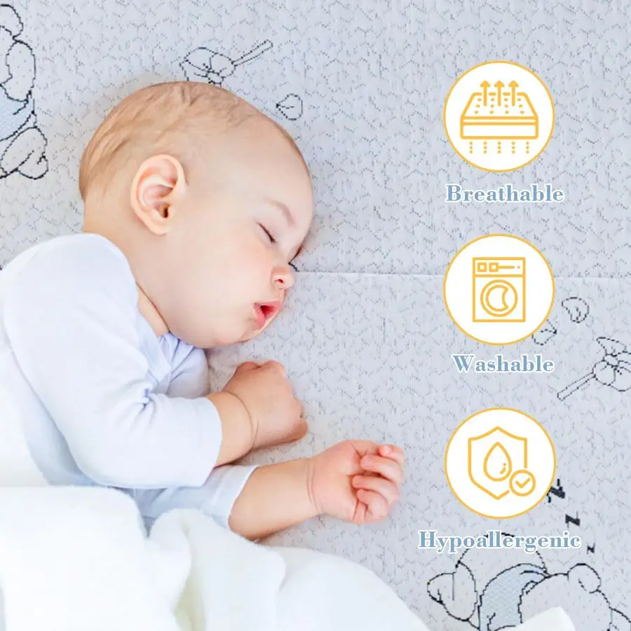 وسادة مرتبة آند بلاي، مرتبة أطفال ثلاثية الطي مزدوجة الجوانب مقاس 38 × 26 للعب مع غطاء قابل للتنفس وقابل للغسل، ذاكرة محمولة #4