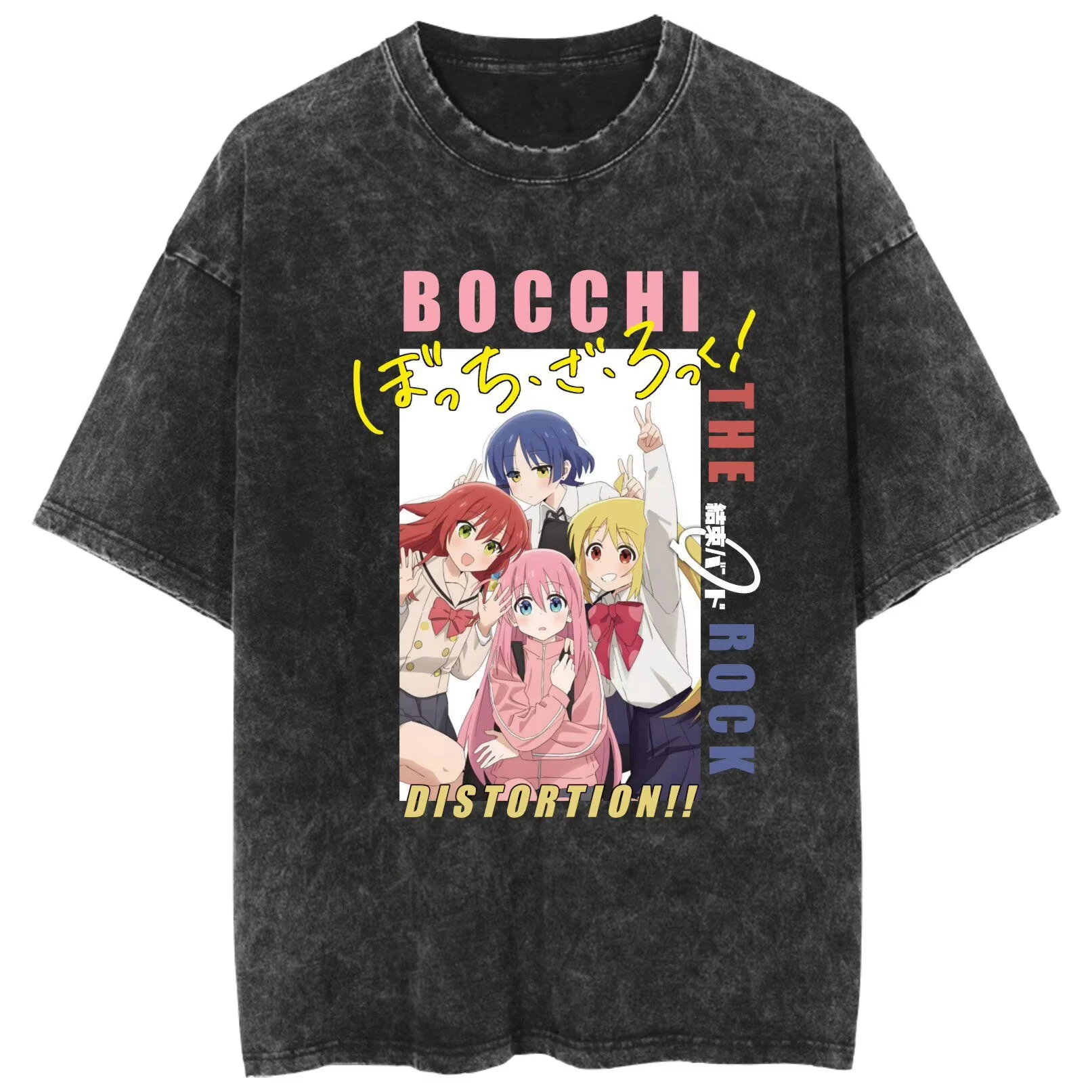 2026 Summer Loose Double-sided Washed Printed T-Shirt For Men & Women With Bocchi The Rock Kessoku Band Silhouette T-shirt