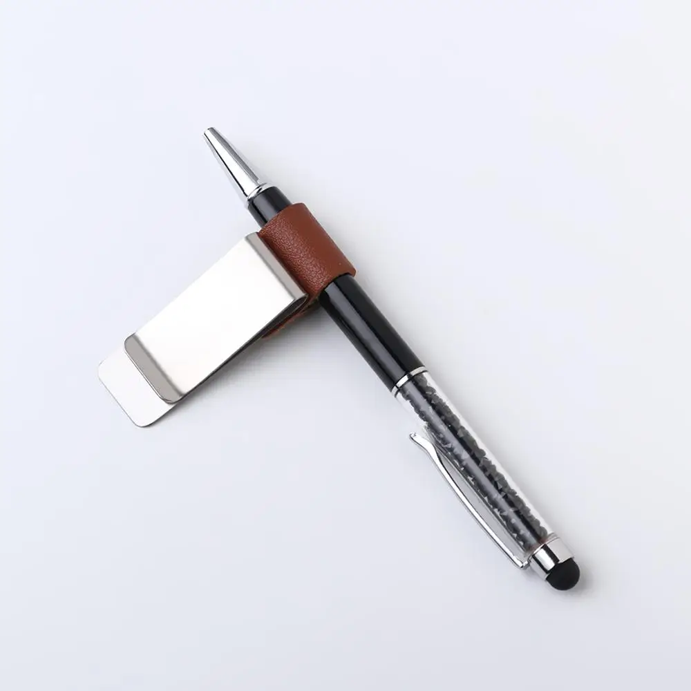 Useful Portable Convenient Brass Pen Folder Stainless Steel Clips Handmade Leather Notebook Holder
