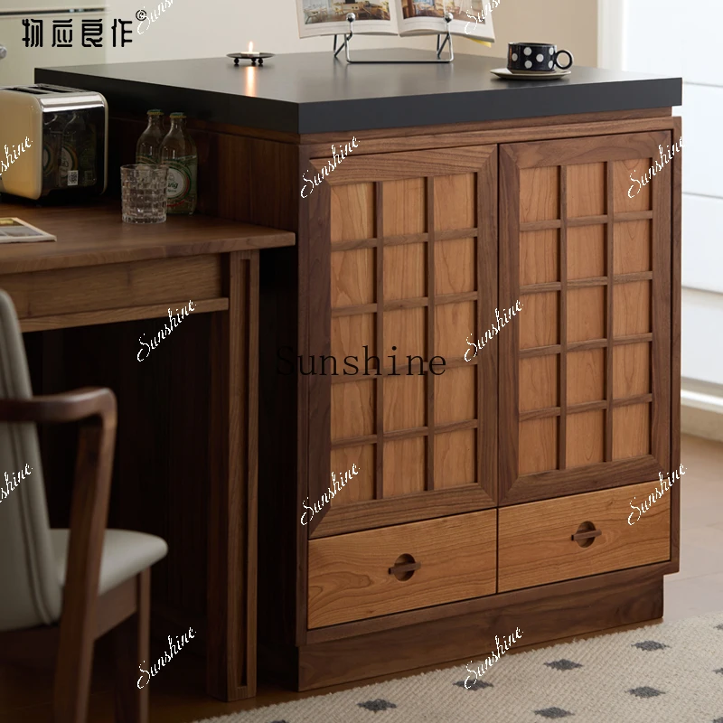 

Black walnut island dining table combination household small apartment multi-functional storage storage FT