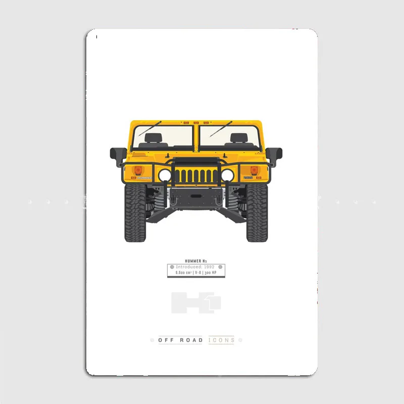 Hummer H2 Yellow Black Classic Car Metal Sign Poster Garage Living Room Decor Sign Cinema Custom Tin Vintage Home Wall Decor