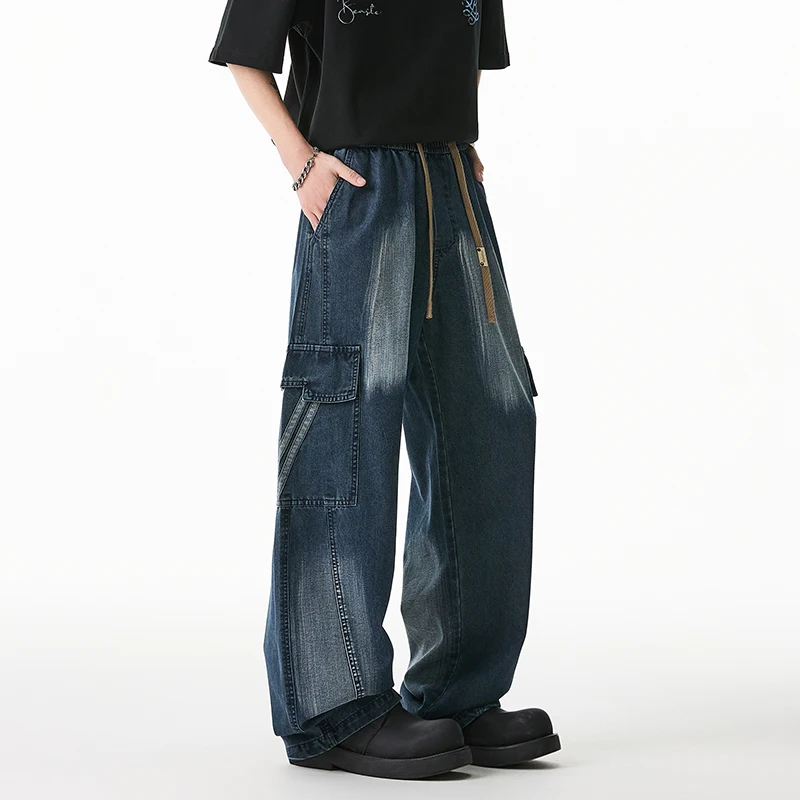 

8XL Мужские джинсы Широкие потертые джинсовые брюки Мужские брюки Сплошной цвет Свободные повседневные корейские модные карманные брюки-карго больших размеров