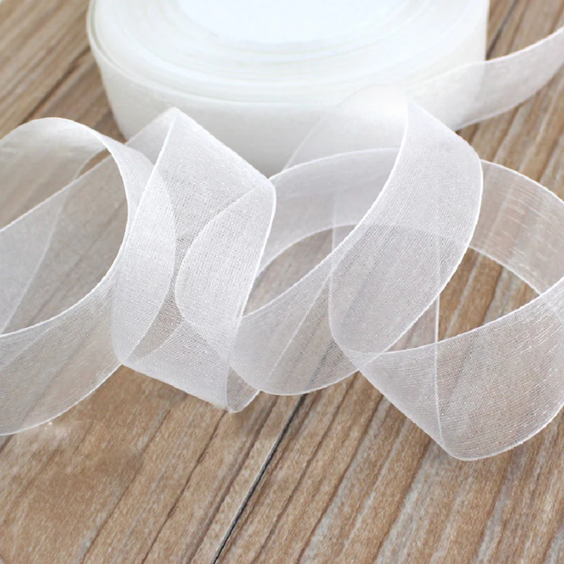 White Organza Ribbon for Gift Wrapping Decoration, Handmade DIY Ribbons, Wholesale, 50 Yards/Roll, 12mm, 15mm, 20mm, 25mm, 40mm, 2
