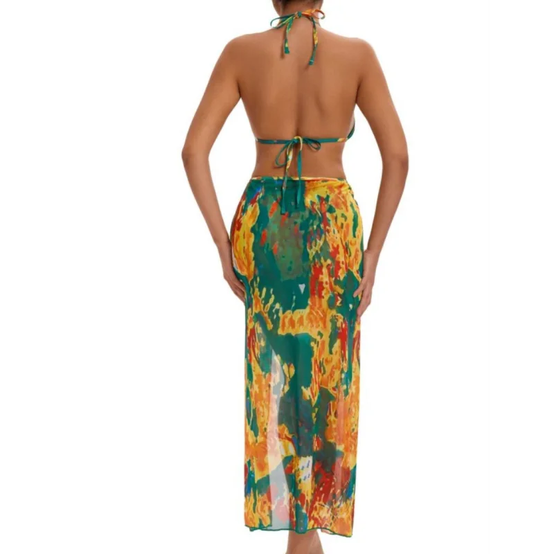 مثير بيكيني قطعتين مجموعة بحر مطبوعة تنورة منفصلة Sle لباس سباحة المرأة واقية من الشمس ملابس السباحة 2024 العصرية الشاطئ F... #4