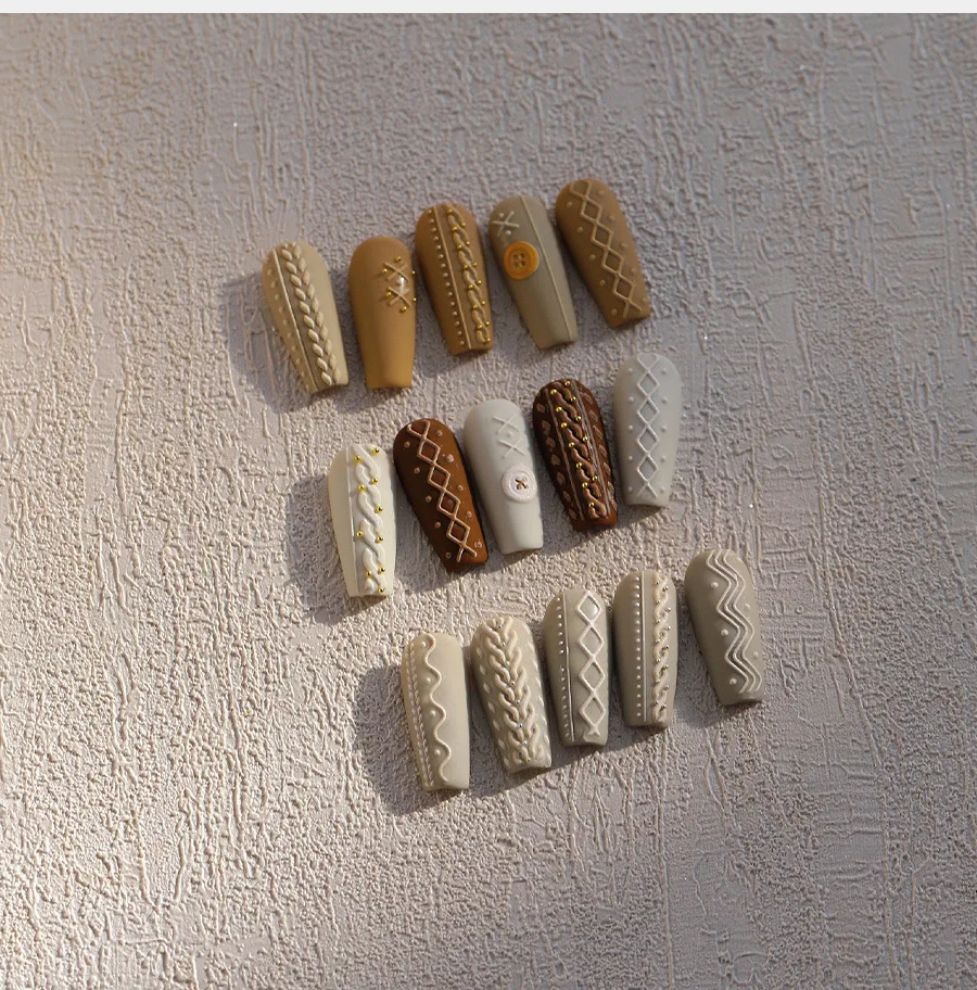 Patrón de rejilla de lana botón Bowknot pegatinas para decoración de uñas diseño en relieve adhesivo decoración artística de uñas de invierno de alta calidad