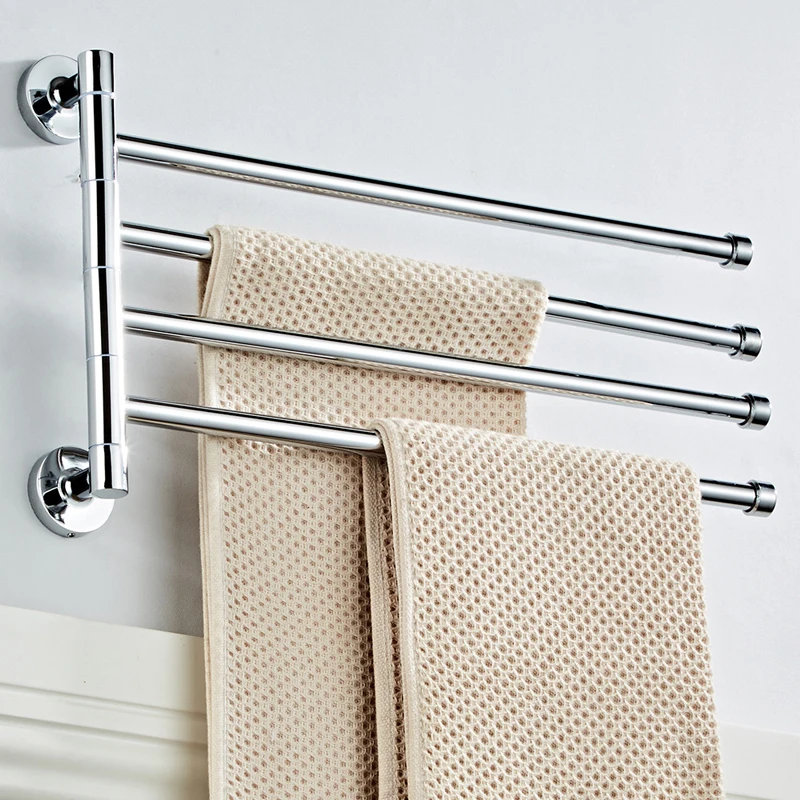 

180° Swivel Towel Bar Wall Mounted Stainless Steel Bathroom Hanger Rotatable Bathrobe Towel Rack Holder