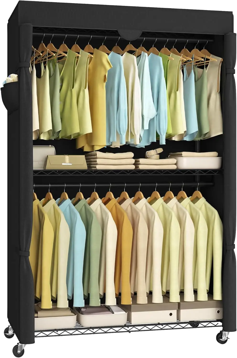 

Heavy-Duty Rolling Clothes Rack, Garment Rack, Portable Closet, 43.3-Inch Wide Clothing Rack on Wheels