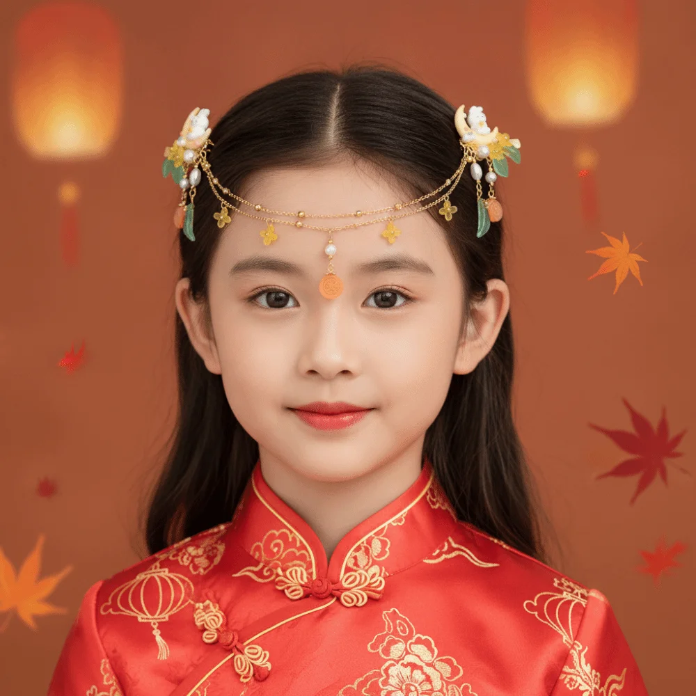 Chinese Jewelry Vintage Hanfu Headwear Cute Traditional Forehead Chain Dainty Handmade Bunny Hair Clips Cosplay