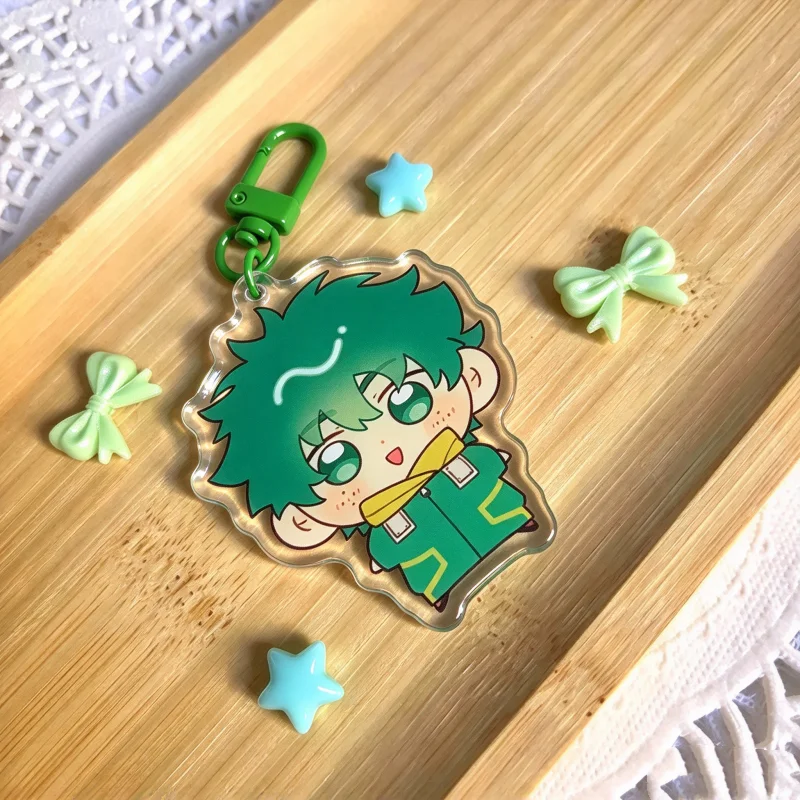 Chibi Heroes Acrylic Keychain Anime Character Charm Green Blonde Red Hair Keyring Bag Pendant Cute Fan Merch Gift