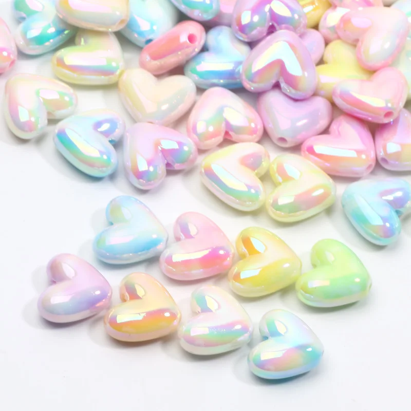 10pcs 15x17mm Colorful Love Heart Beads Acrylic Loose Spacer Beads For Jewelry Making Diy Bracelet Necklace Earrings Accessories