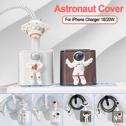 Cartoon 3D Astronaut Clear Charger Adapter Protection Cover For 18W/20W iPhone Chargers Plug Case Data Cable Winder Protector