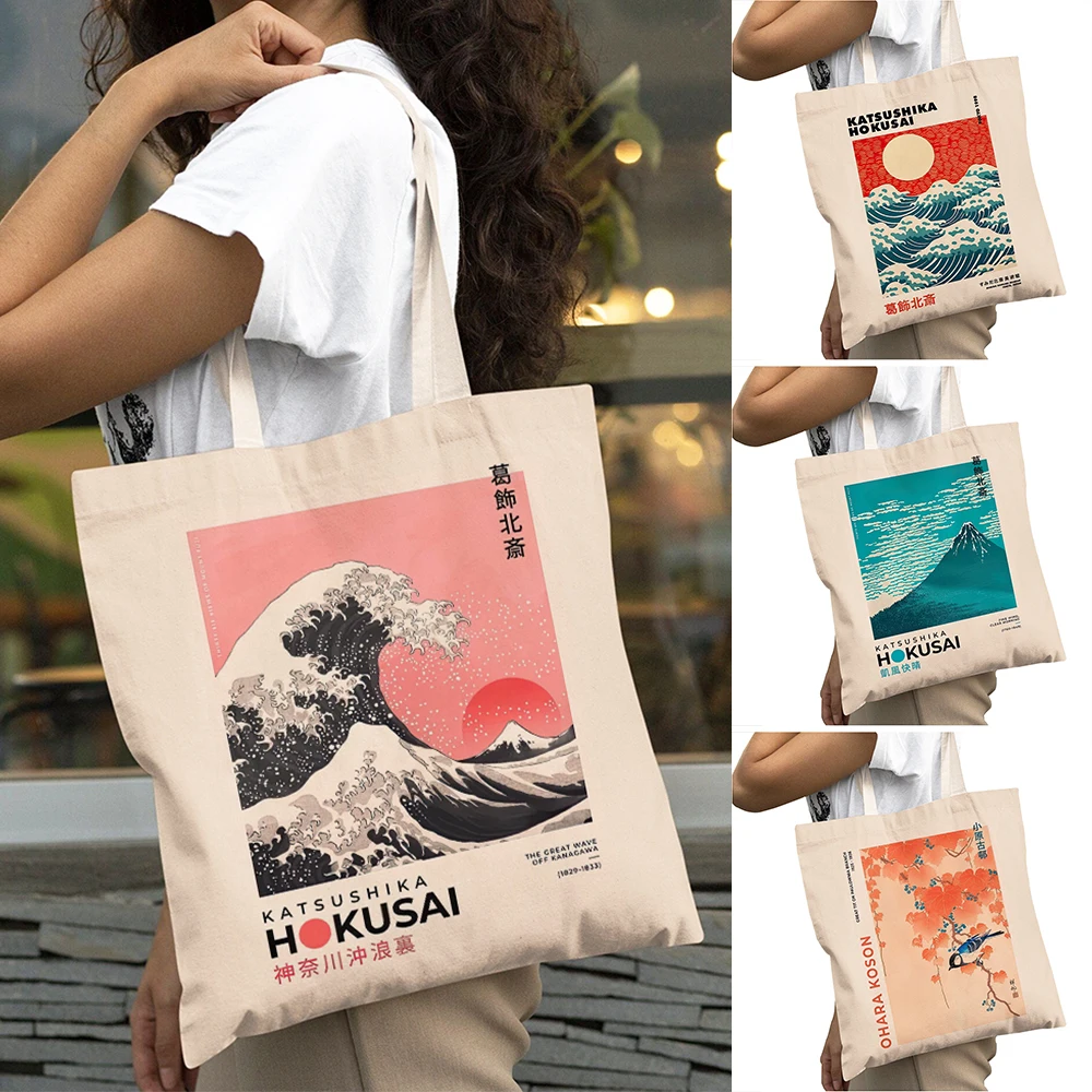 

Japan Katsushika Hokusai Lady Shopping Bags 40x45cm Mid Century Modern Women Shopper Bag Big Capacity Girl Shoulder Tote Handbag