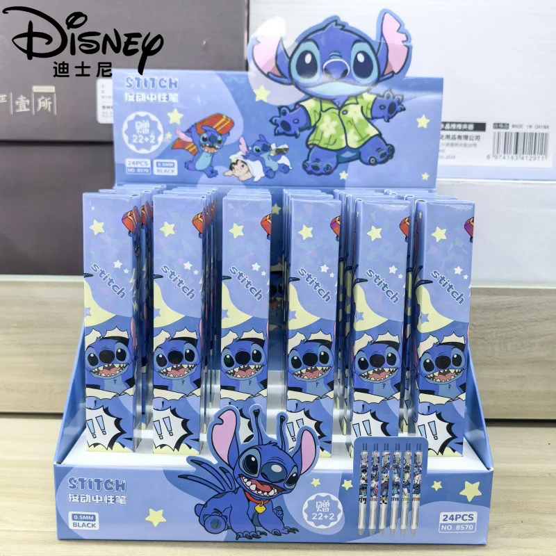 Disney 24pcs Stitch Press Gel Pen Cute Lilo 0.5mm Black Press Signature Pen Student Stationery Gift Wholesale