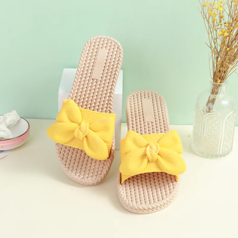 Women Summer New Slippers Fresh Bow Female Sandals Student Bathroom Non-slip Indoor and Outdoor Wear Flip-flop Beach Slippers