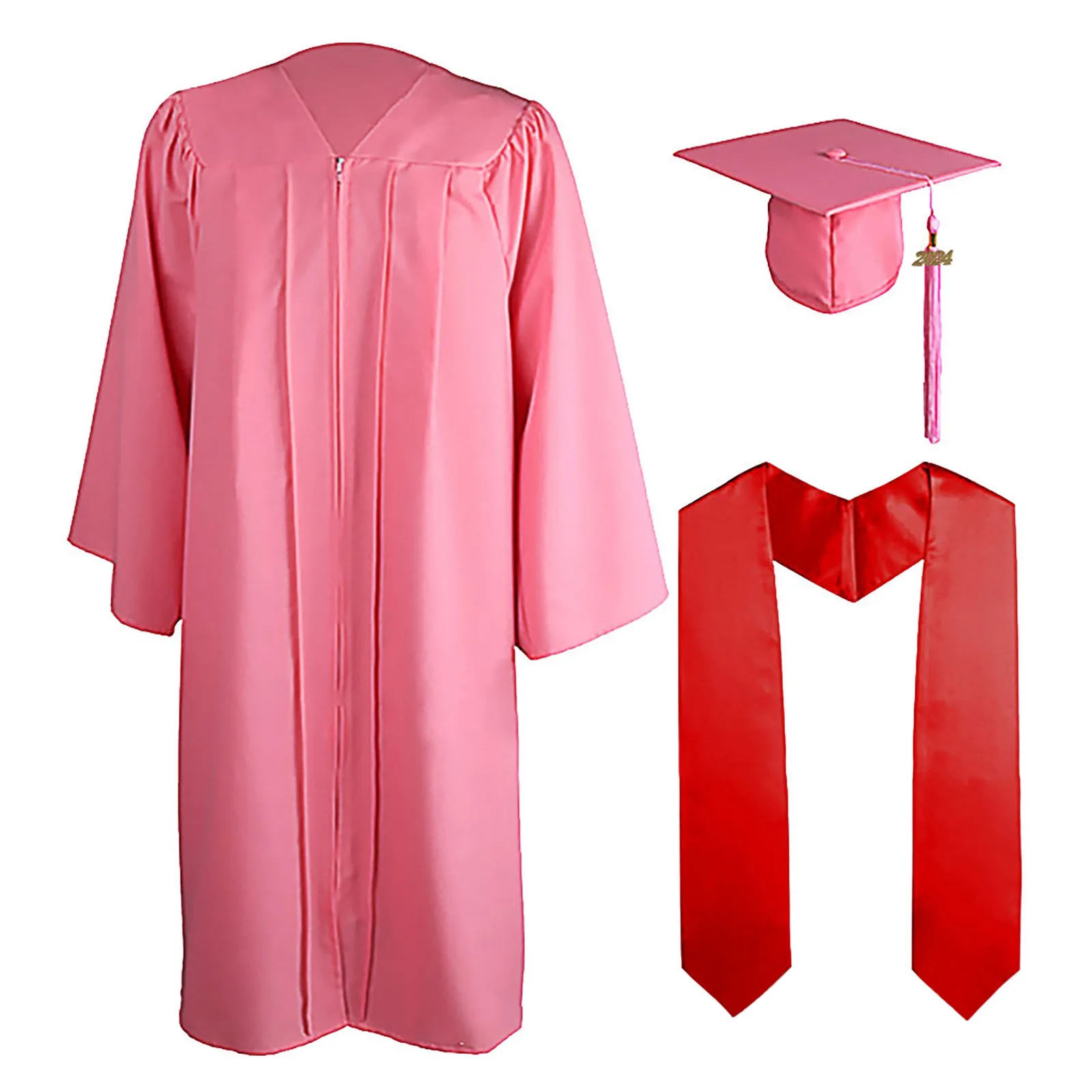 

1 Set Unisex Graduation Robe Hat Set Front Zipper Loose Tassel 2024 Year Tag College Bachelor Doctor Master Graduation Ceremony