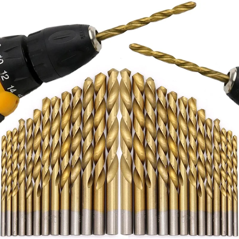 

13/65pcs Multi-size Metal Twist Drill Bit Titanium Coated Twist Drills Woodworking Drilling Hole Cutter Grooving Power Tools