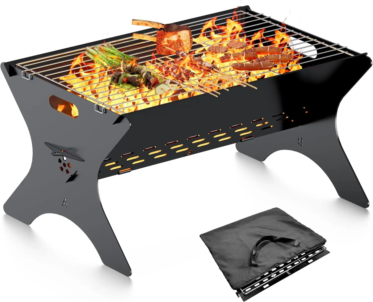 

Portable Folding Charcoal Grill 16'Lx12'D with Carry Bag for Camping, Picnic, Bonfire, Patio